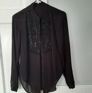 EUC Ann Taylor glitter tux style sheer blouse